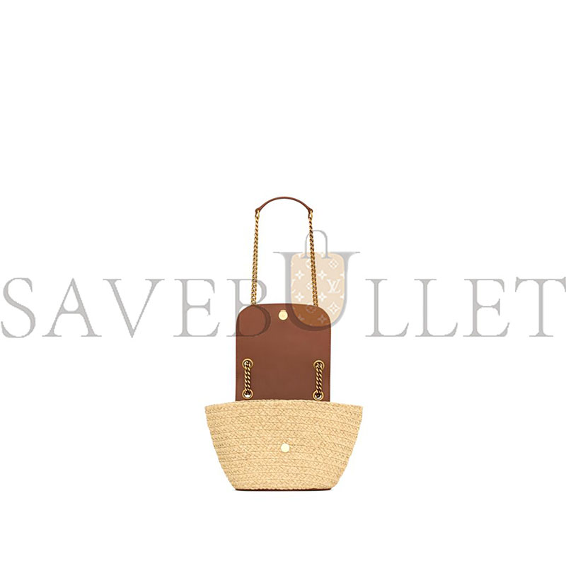 YSL MINI MANON IN RAFFIA AND VEGETABLE-TANNED LEATHER 774269GAAED9051 (23*12*6cm)